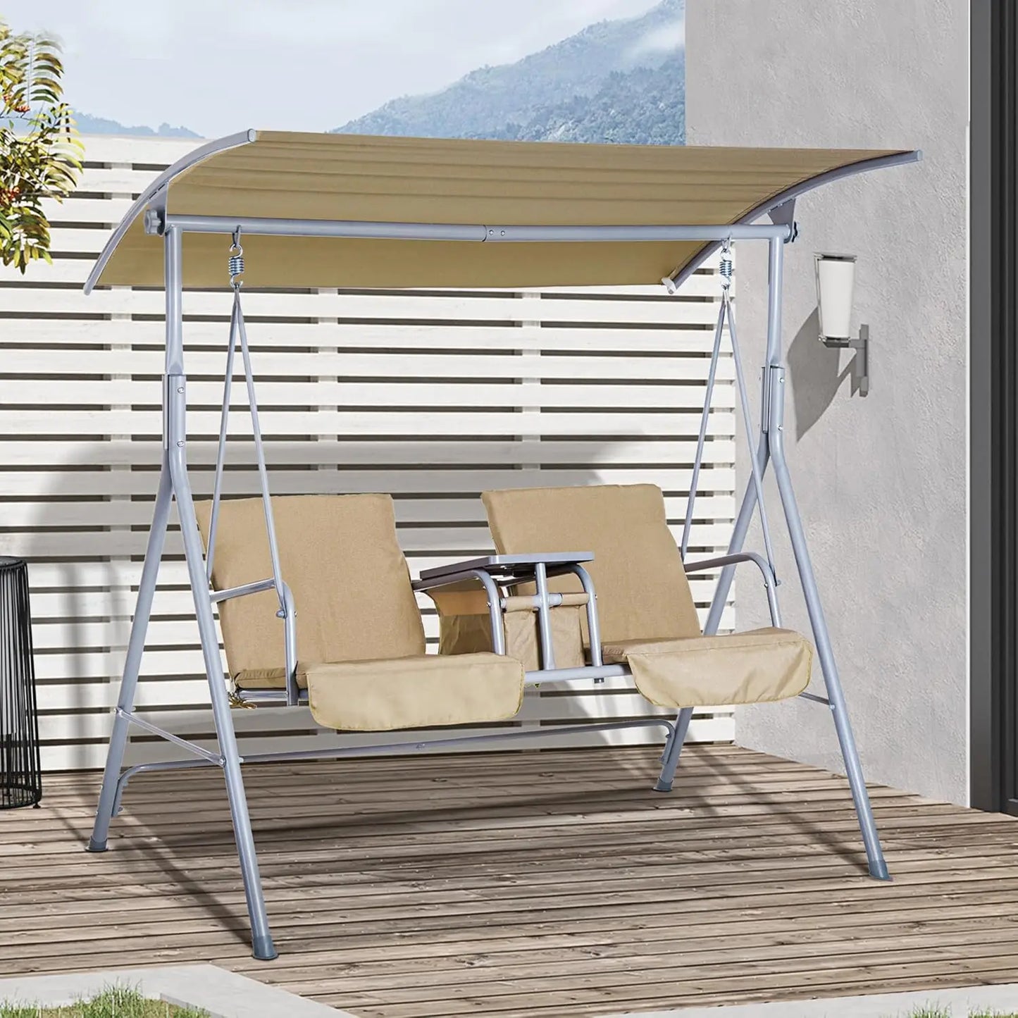 Outdoor Porch Swing with Stand and Canopy