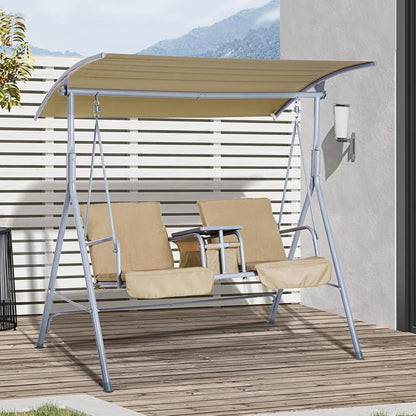 Outdoor Porch Swing with Stand and Canopy