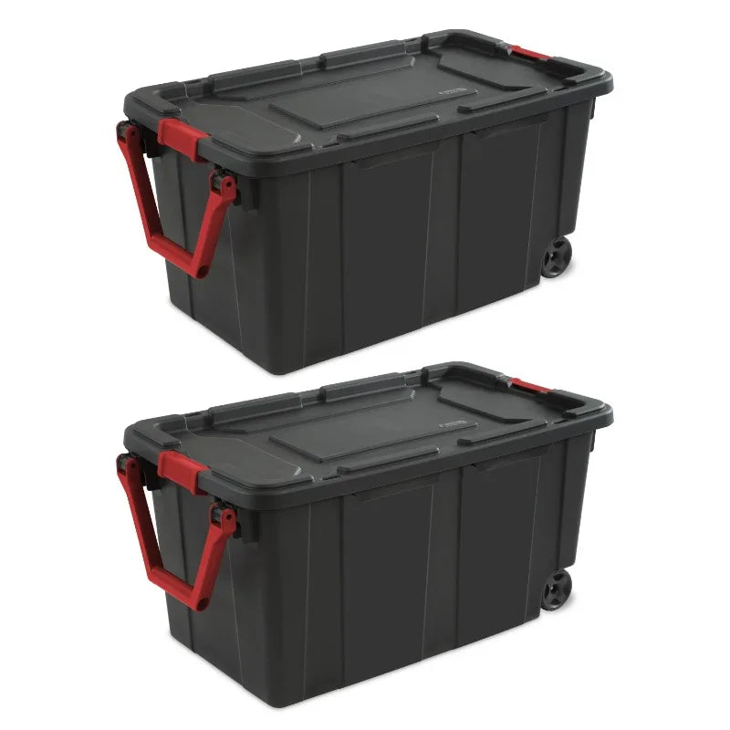 40 Gallon Wheeled Tote Plastic,  Set of 2