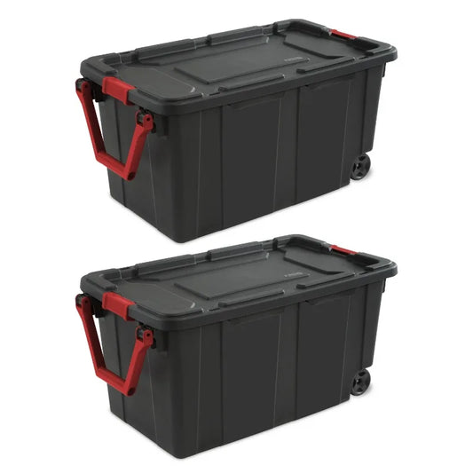 40 Gallon Wheeled Tote Plastic,  Set of 2