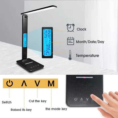 10W Wireless LED Desk Lamp USB Charging Port, Dimmable
