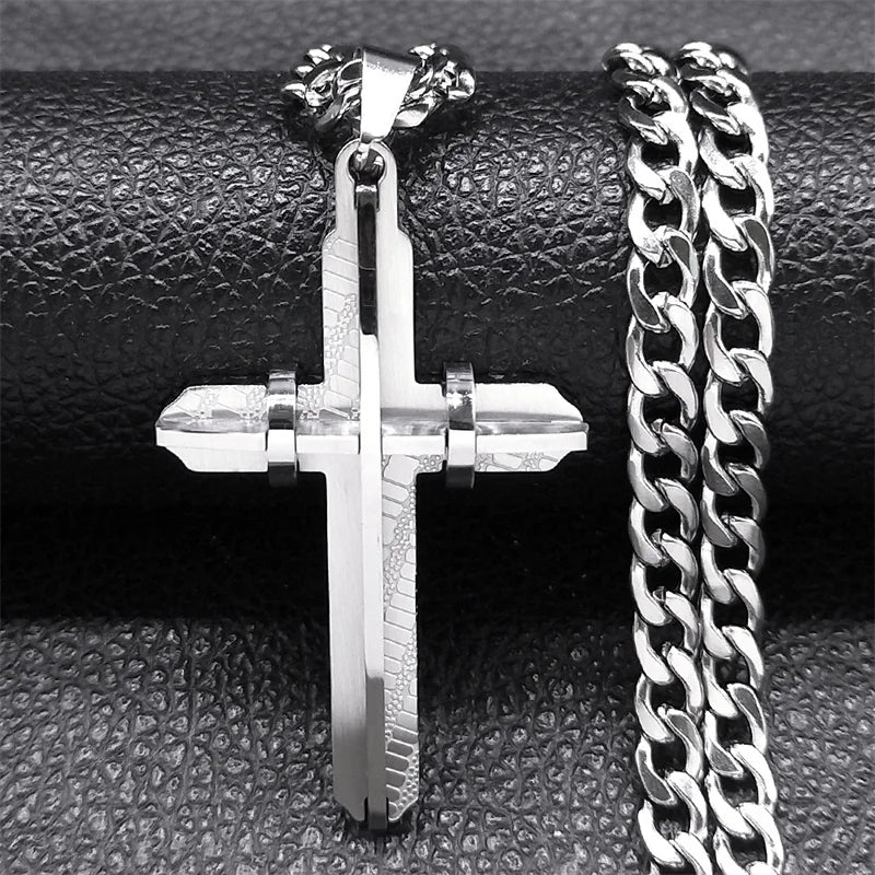 Cross Necklace - Stainless Steel Gold Plated Christian Long Necklaces