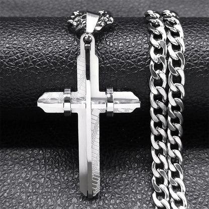 Cross Necklace - Stainless Steel Gold Plated Christian Long Necklaces