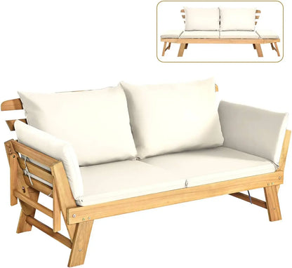 Convertible Acacia Wood Patio Couch Sofa Bed