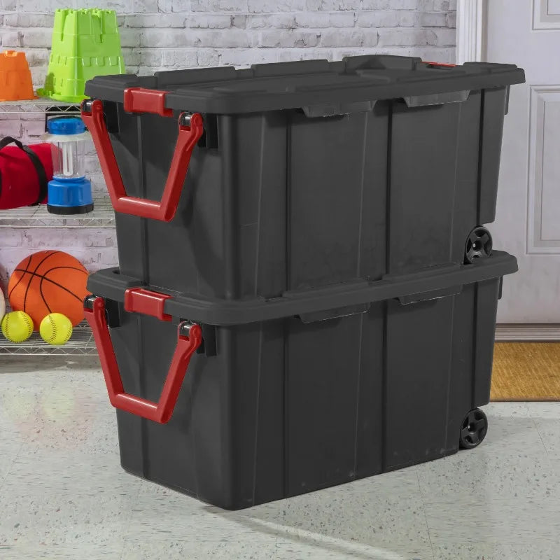40 Gallon Wheeled Tote Plastic,  Set of 2