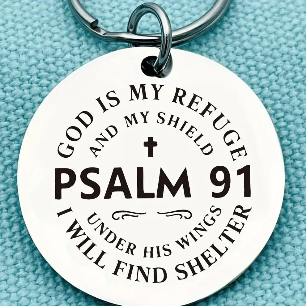 1 Stainless Steel Inspirational Keychain - Psalm 91 Bible Verse