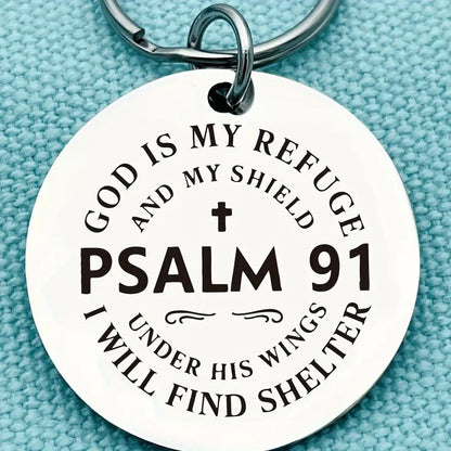 1 Stainless Steel Inspirational Keychain - Psalm 91 Bible Verse
