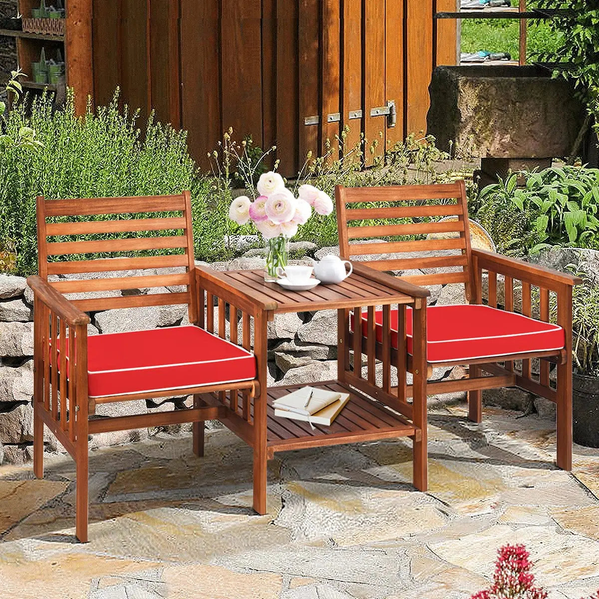 Acacia Loveseat & Table Set With 2 Cushions