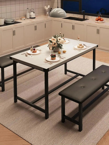 Space Saving Cozy Dining Table Set, Upholstered Benches