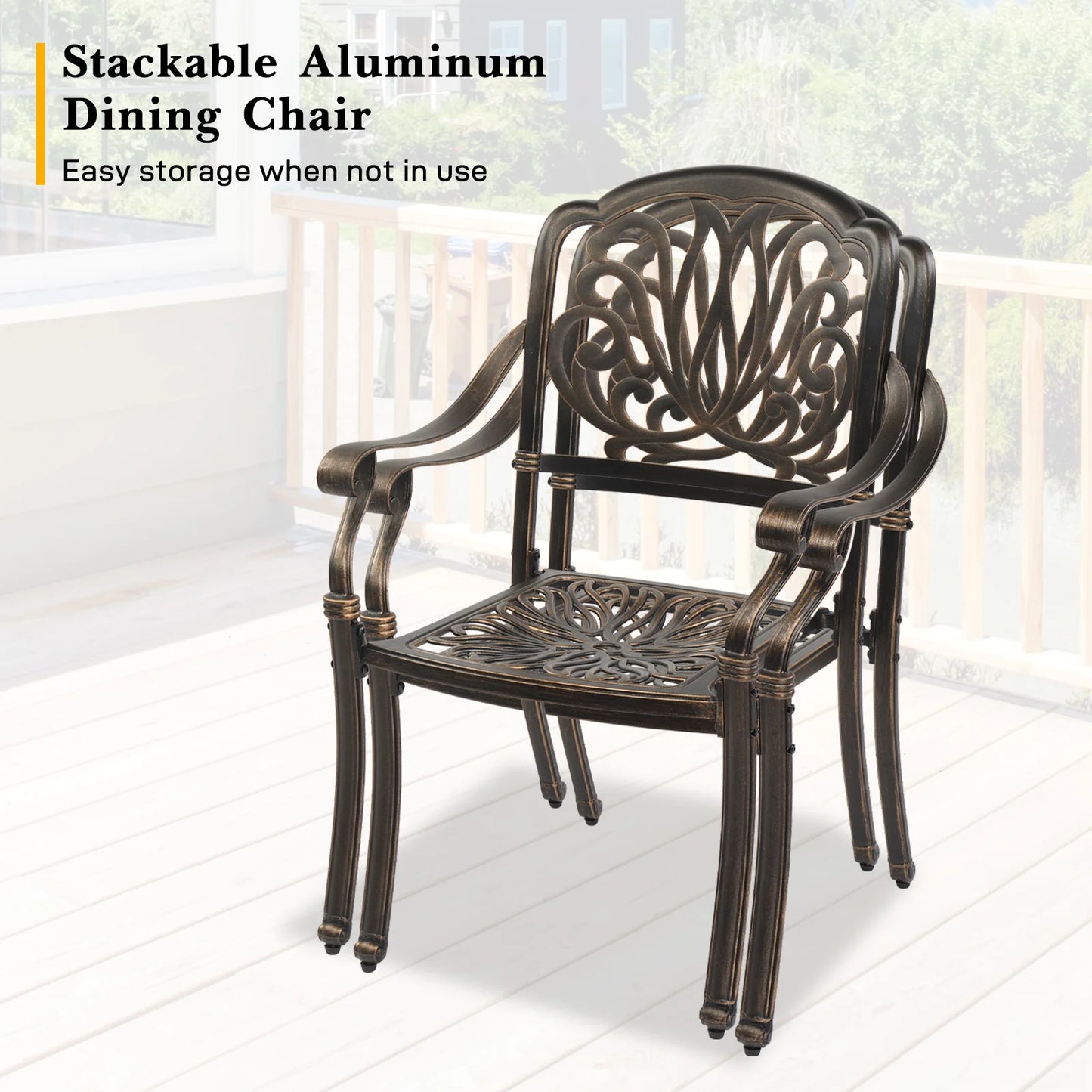 2 Cast Aluminum Patio Chairs with Cushions, Stackable