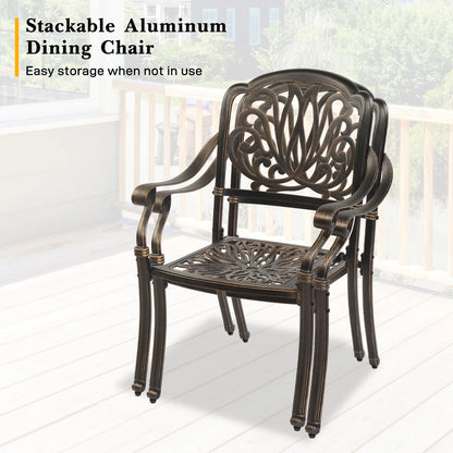 2 Cast Aluminum Patio Chairs with Cushions, Stackable