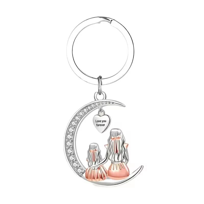 Mom Daughter Moon Pendant Necklace or Keychain