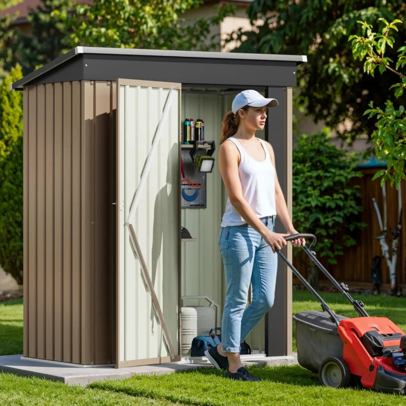 5x3FT Steel Outdoor Garden Storage Shed, Anti-Corrosion Lockable