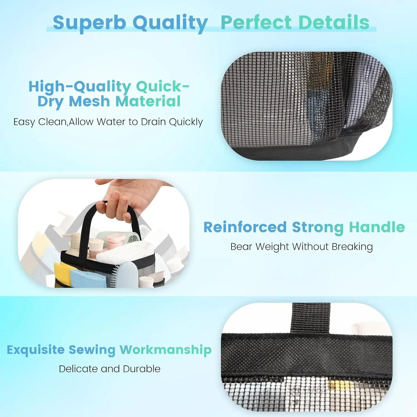 Mesh Shower Caddy with 9 Pockets, Quick Dry