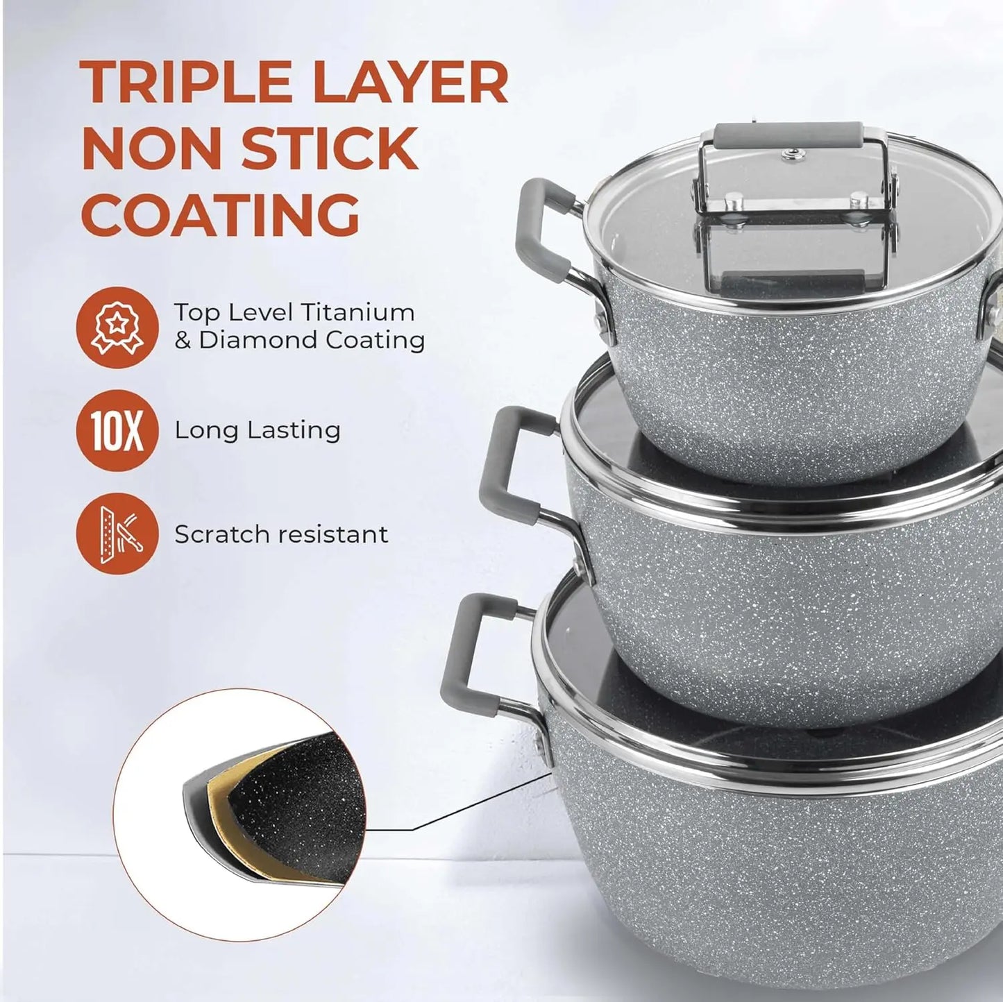 Nonstick Stackable Cooking Pots Set, 6-Piece