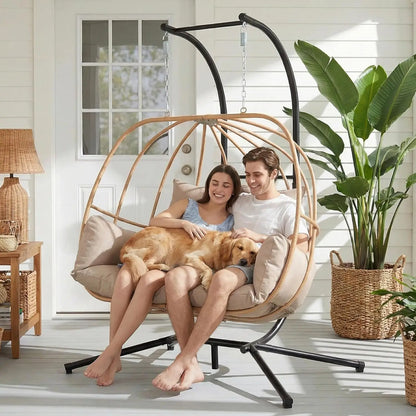 Egg Hanging Swing Chair with Stand and Cushions