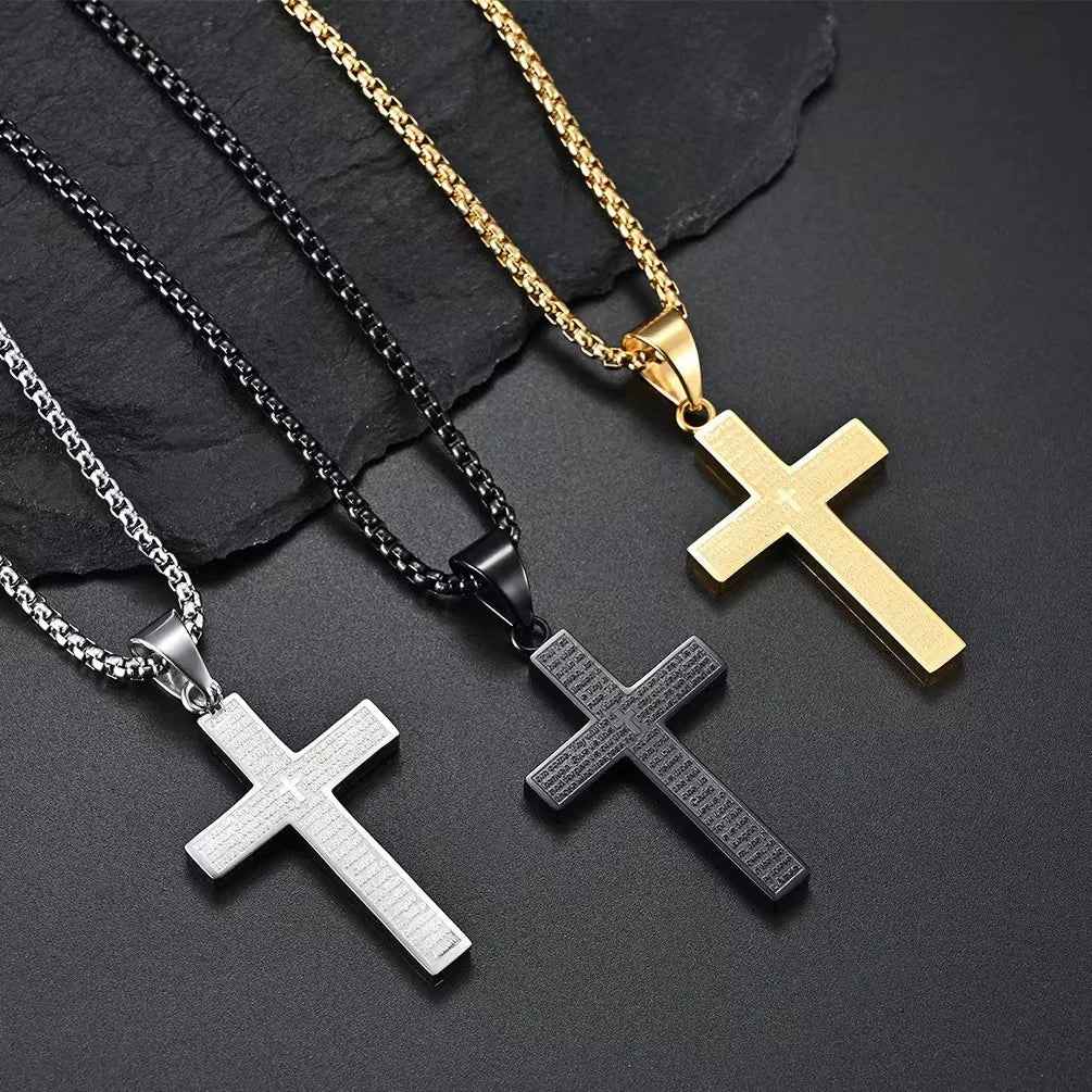 Bible Verse Cross Necklace, Titanium Steel Pendant
