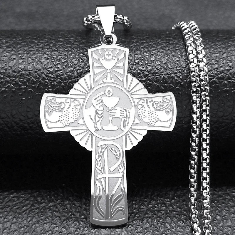 Christian Christ Cross Necklace Stainless Steel Chain Jewelry