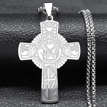 Christian Christ Cross Necklace Stainless Steel Chain Jewelry
