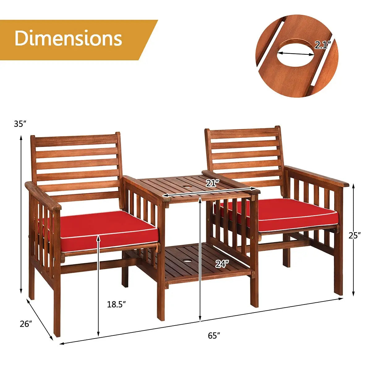 Acacia Loveseat & Table Set With 2 Cushions