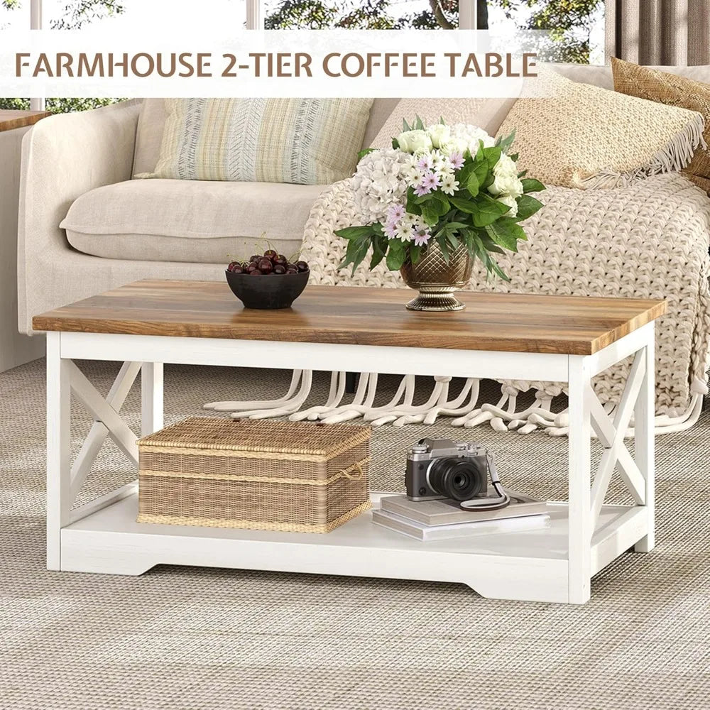 Farmhouse Coffee Table Set with Charging Station