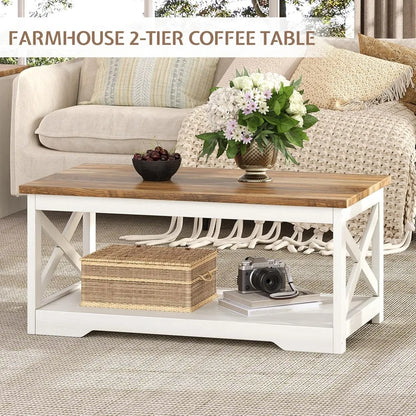 Farmhouse Coffee Table Set with Charging Station