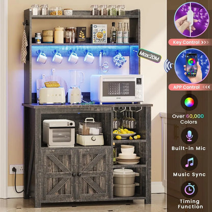 Kitchen Cabinet with Hutch, Power, LED Lights