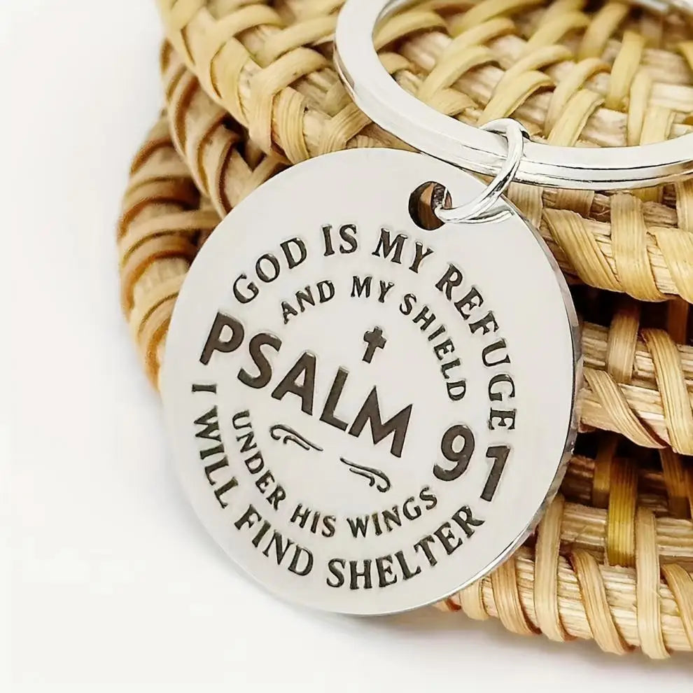 1 Stainless Steel Inspirational Keychain - Psalm 91 Bible Verse