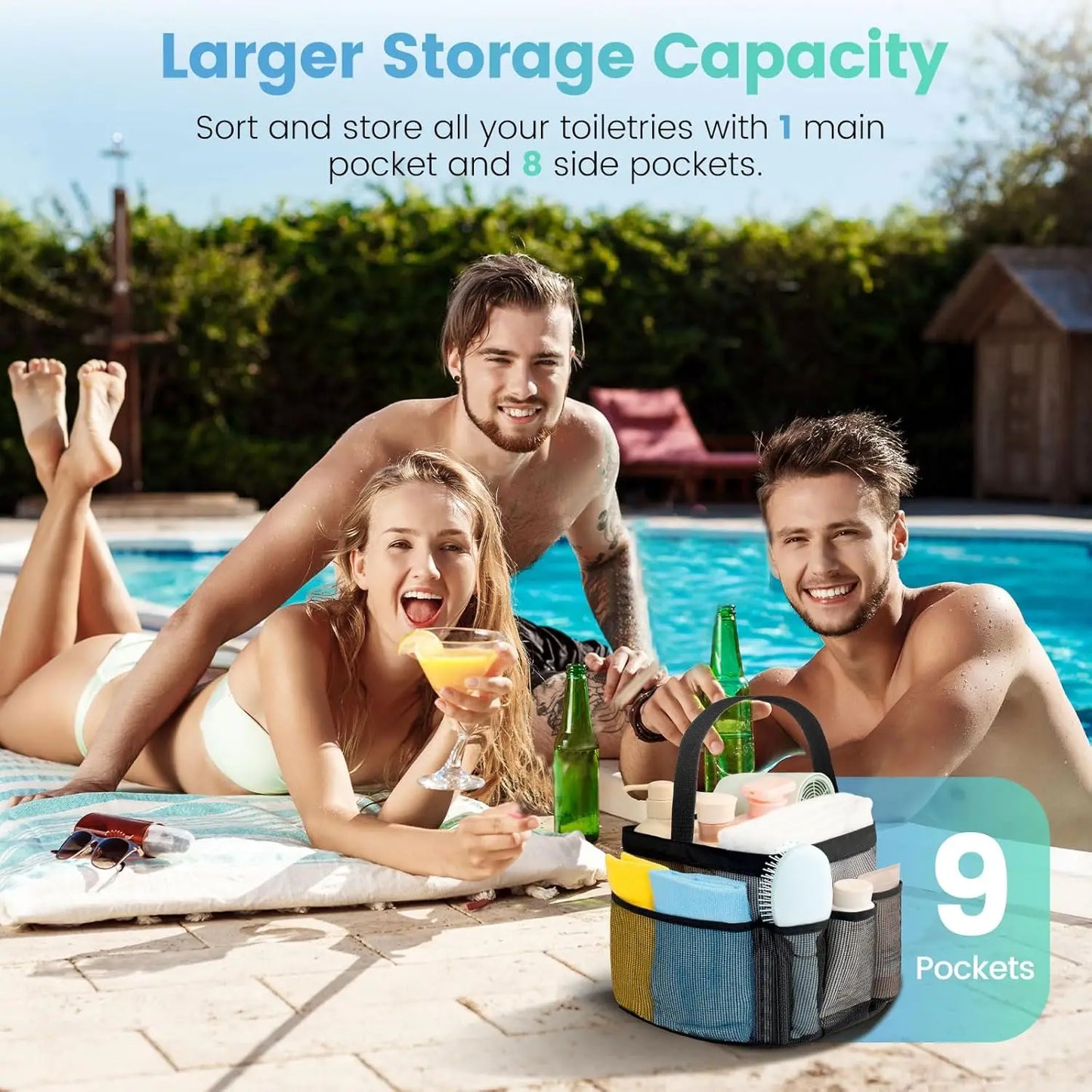 Mesh Shower Caddy with 9 Pockets, Quick Dry