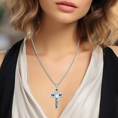Praying Hands Necklace 925 Sterling Silver Serenity Prayer Abalone Shells