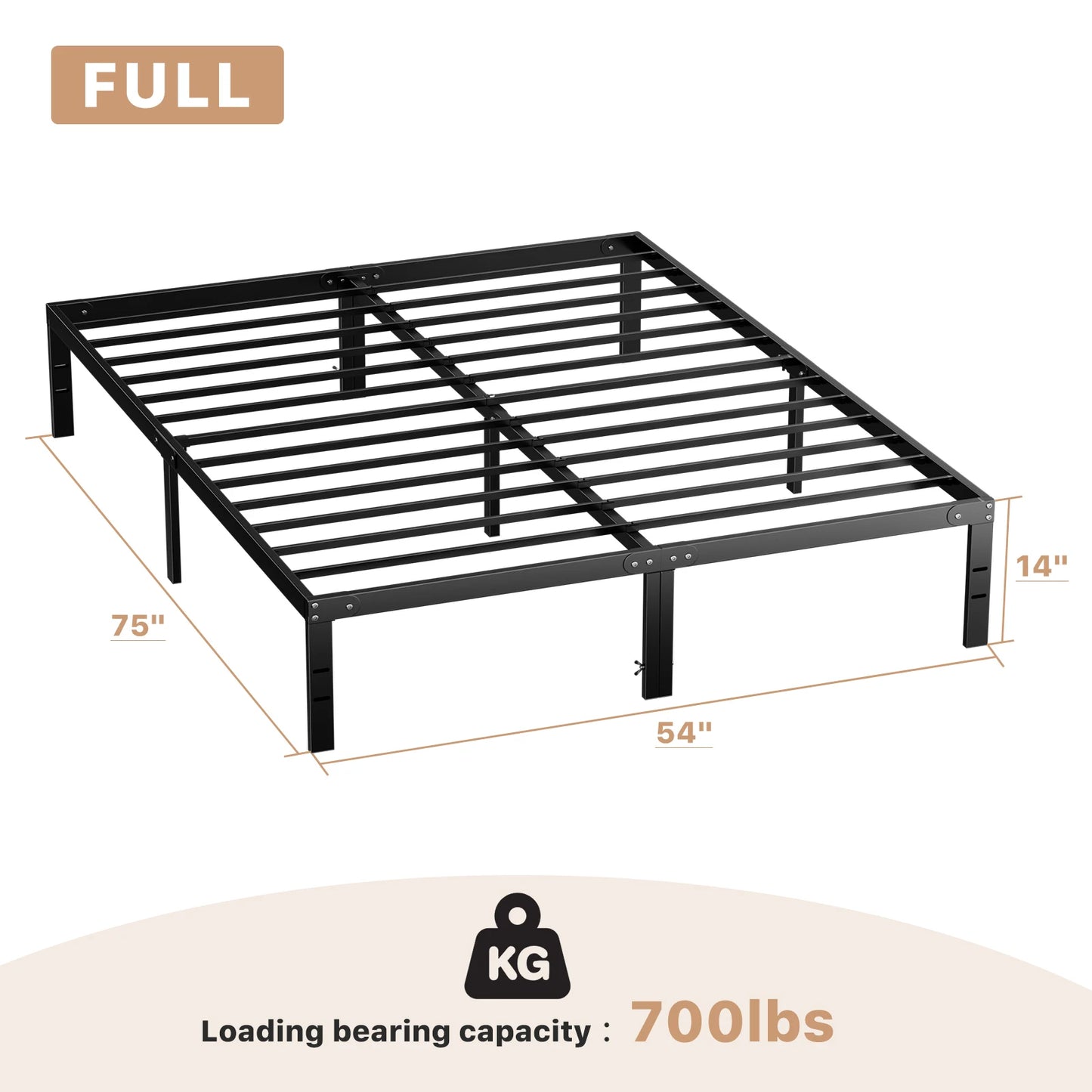 Basic Metal Platform Bed Frame Steel Slat Support 350LBS