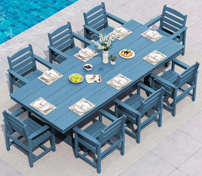 9 Piece Outdoor Dining Set 84" HDPE Table & Chairs All Weather