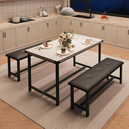 Space Saving Cozy Dining Table Set, Upholstered Benches