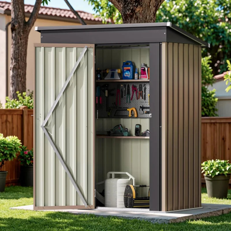 5x3FT Steel Outdoor Garden Storage Shed, Anti-Corrosion Lockable