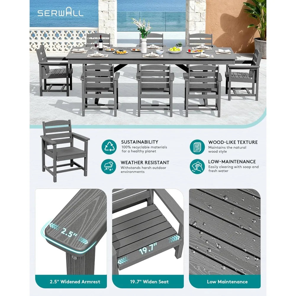9 Piece Outdoor Dining Set 84" HDPE Table & Chairs All Weather
