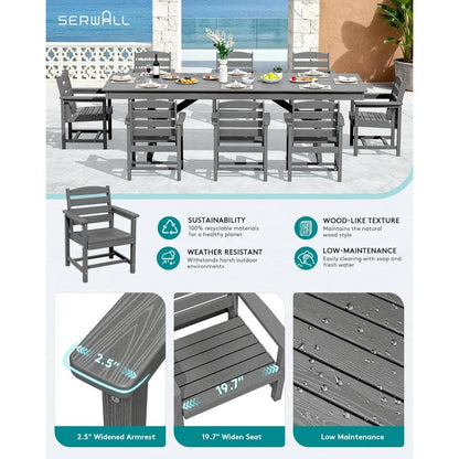 9 Piece Outdoor Dining Set 84" HDPE Table & Chairs All Weather