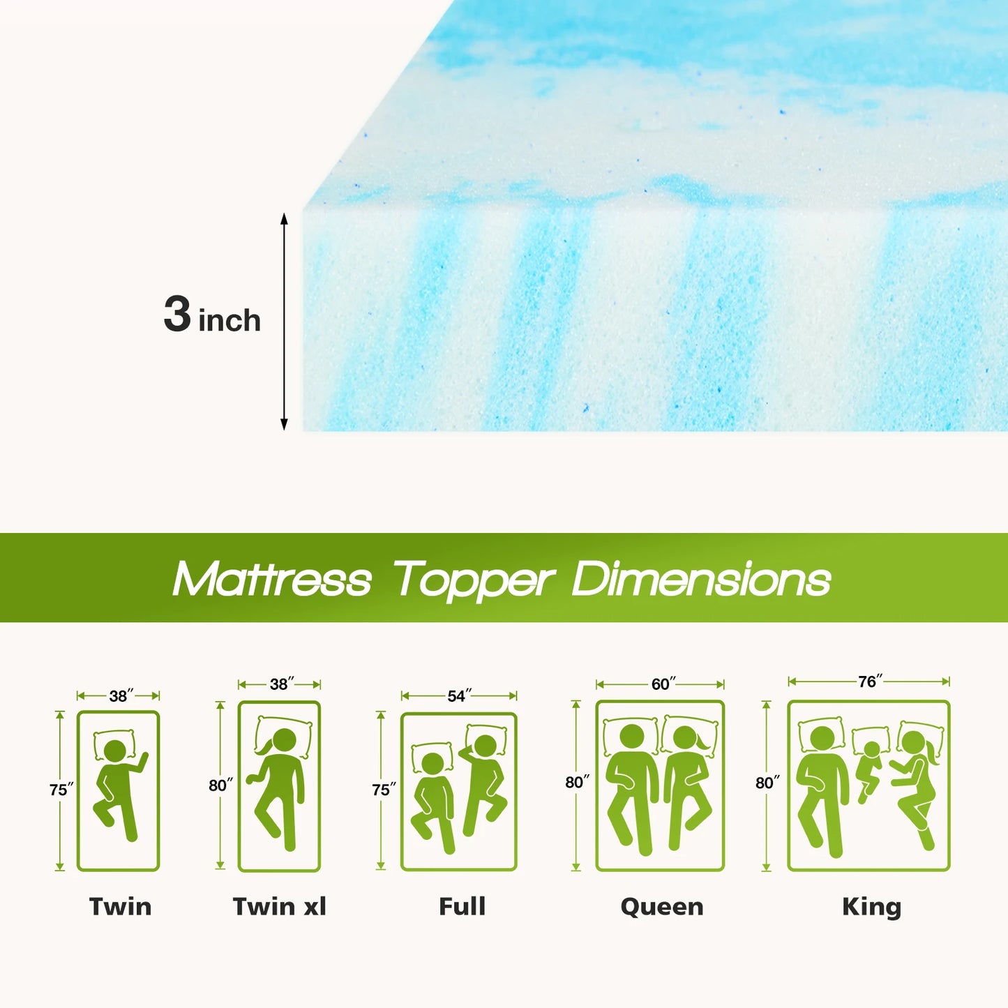 2-4 Inch Memory Foam Soft Mattress Topper