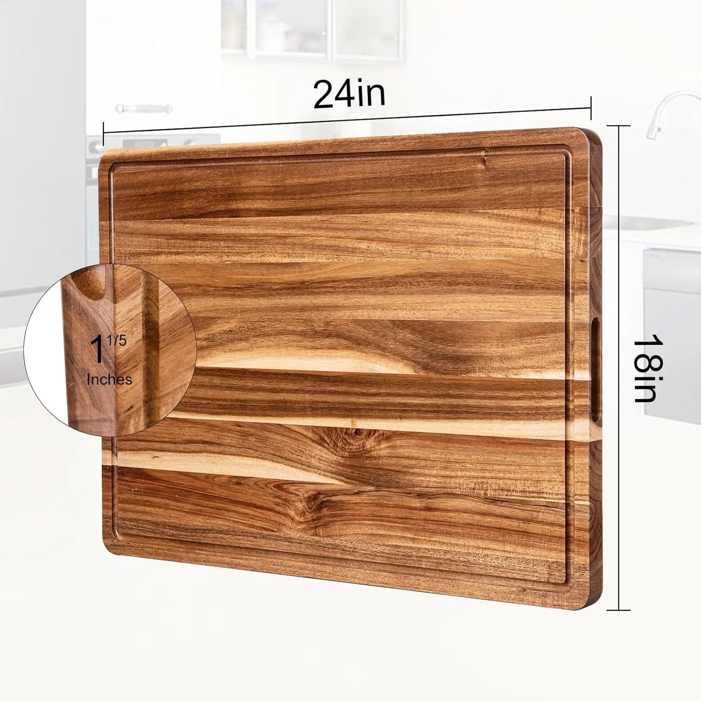Large Butcher Block Cutting Board with Groove 24 x 18 x1.2 in