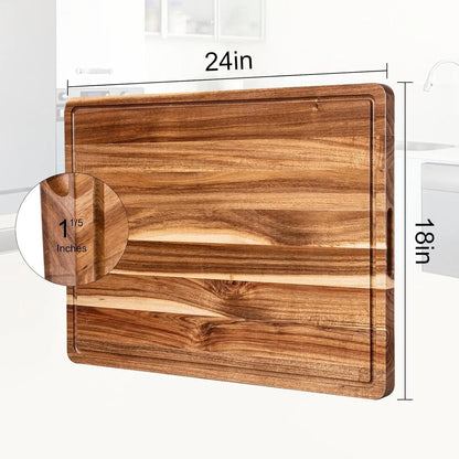 Large Butcher Block Cutting Board with Groove 24 x 18 x1.2 in