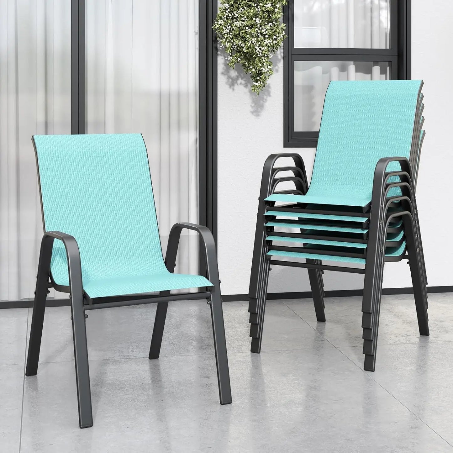 Stackable All-Weather Metal Patio Dining Chairs Set of 6
