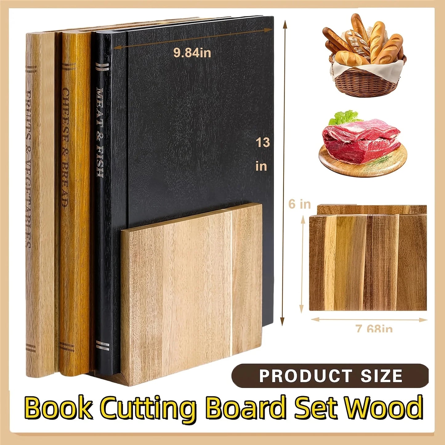 Solid Wood Book Shaped Cutting Board with Wooden Stand