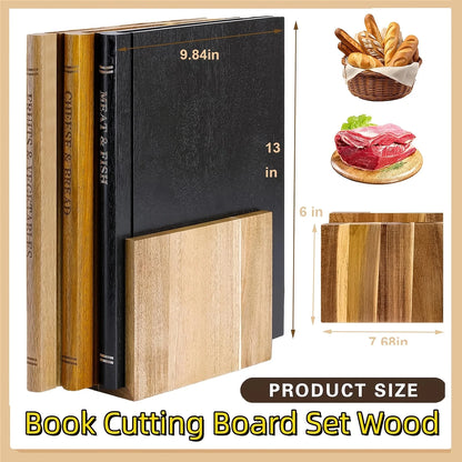 Solid Wood Book Shaped Cutting Board with Wooden Stand