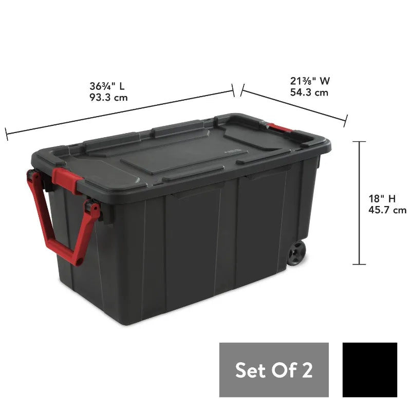 40 Gallon Wheeled Tote Plastic,  Set of 2