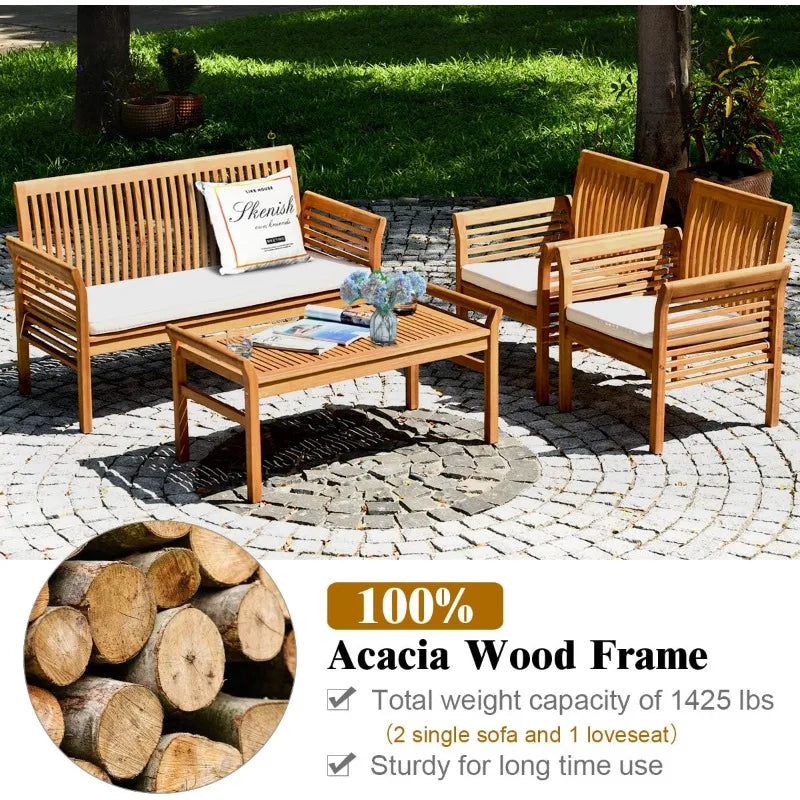 4 Piece Outdoor Acacia Wood Sofa Set