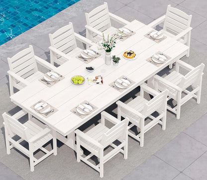 9 Piece Outdoor Dining Set 84" HDPE Table & Chairs All Weather