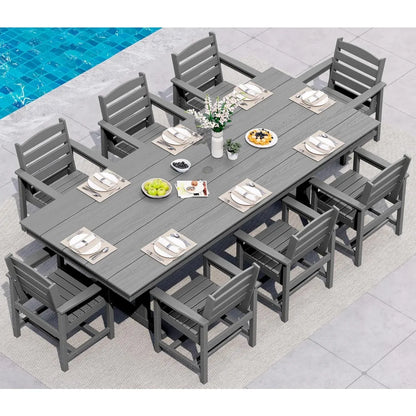 9 Piece Outdoor Dining Set 84" HDPE Table & Chairs All Weather