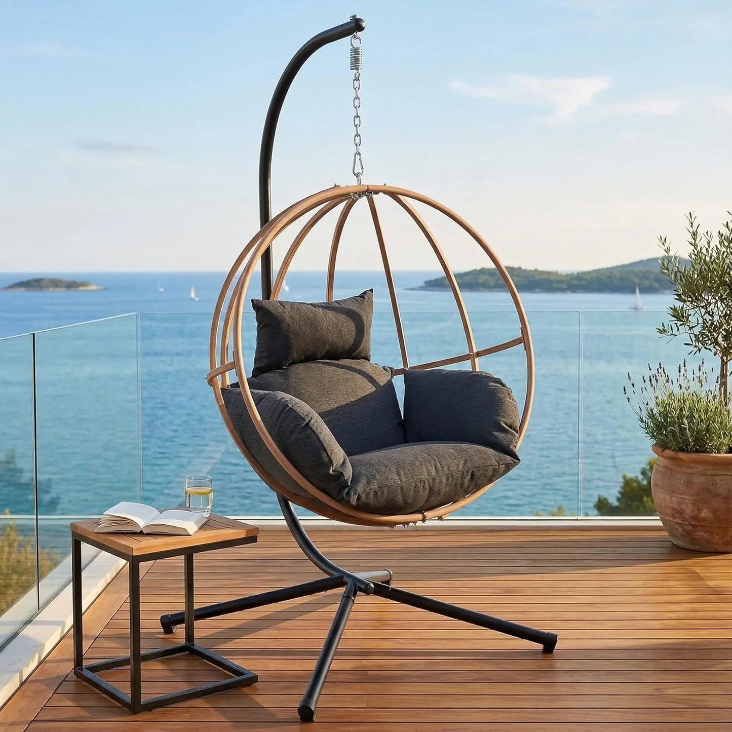 Egg Hanging Swing Chair with Stand and Cushions