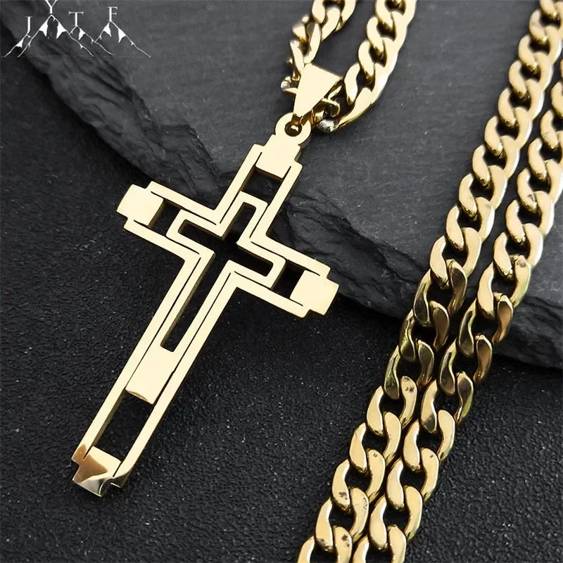 Cross stainless steel chain necklace, unisex Christian accessories