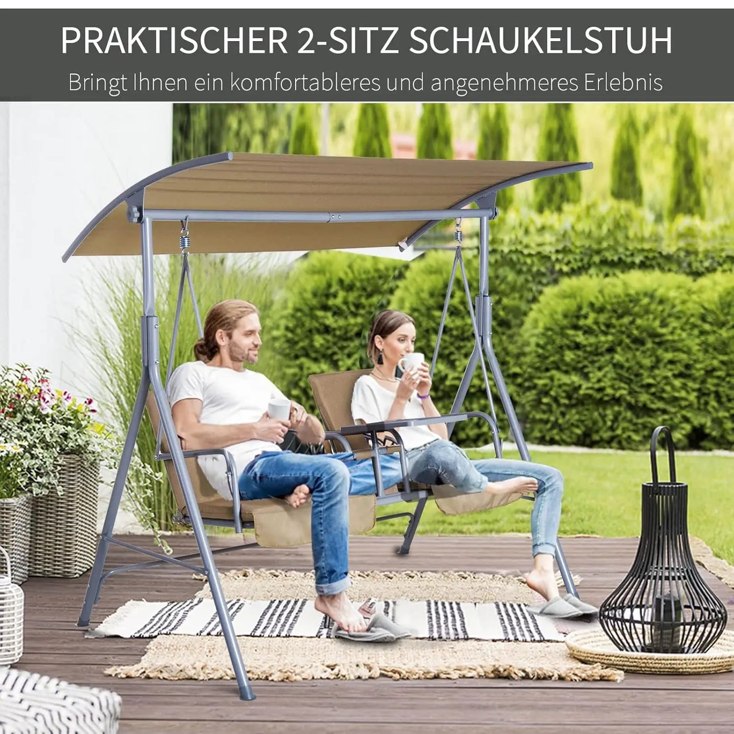 Outdoor Porch Swing with Stand and Canopy