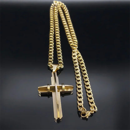Cross Necklace - Stainless Steel Gold Plated Christian Long Necklaces